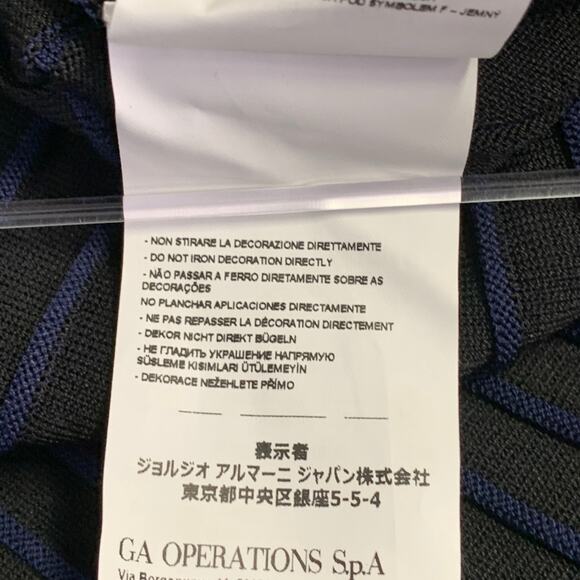 EMPORIO ARMANI Size S Black Navy Viscose Blend Stripe Mock Neck Dress Top - Picture 9 of 9